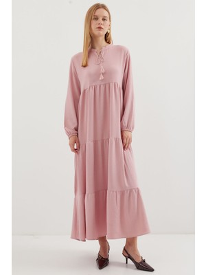 Hiccup Kadın BDART Fiyonk Bağcıklı Yaka Detaylı Maxi Elbise Toz Pembe