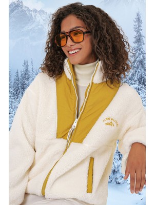 Hiccup Kadın BDART Kapüşonlu Peluş Sahte Kürk Mont Kehribar Sarısı