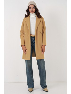 Hiccup Kadınlar BDART Düğmeli Cepli Uzun Kaşe Kaban Kehribar Sarısı