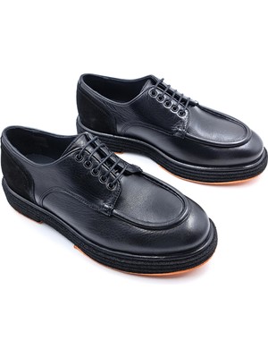 Marcomen M22328 Hakiki Deri Erkek Bağcıklı Siyah Klasik Loafer Ayakkabı