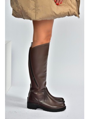 V654082203 Kahverengi Hakiki Deri Kadın Çizme