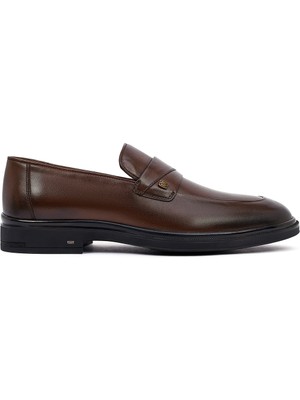 Erkek Kahverengi Deri Klasik Loafer 25WFD620918