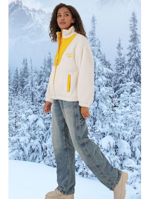 Hiccup Kadın BDART Kapüşonlu Peluş Sahte Kürk Mont Limon Sarısı