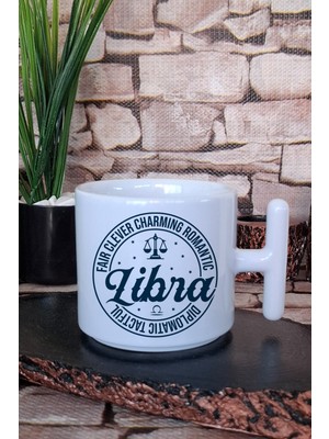Libra Traits Baskılı Terazi Burcu Hediyelik Baskılı T Kulplu Latte Fincanı Kupa Bardak