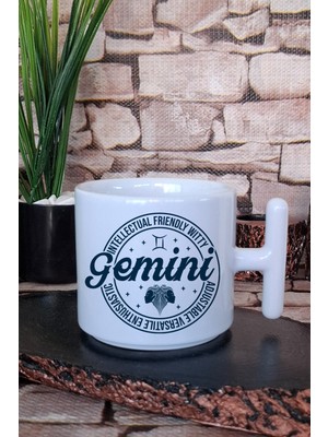 Gemini Traits Baskılı Ikizler Burcu Hediyelik Baskılı T Kulplu Latte Fincanı Kupa Bardak