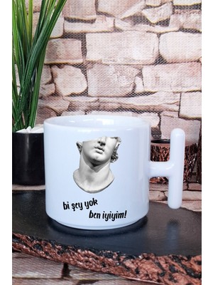 Bir Şey Yok Ben Iyiyim Eğlenceli Baskılı T Kulplu Latte Fincanı Kupa Bardak