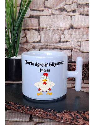 Zorla Agresif Ediyonuz Insanı Baskılı Eğlenceli Hediyelik T Kulplu Latte Fincanı Kupa Bardak