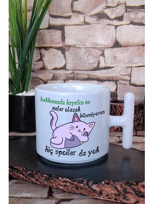 Ne Olacak Spoiler Da Yok-Kedi Baskılı Hediyelik Eğlenceli T Kulplu Latte Fincanı Kupa Bardak