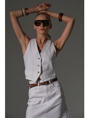 %100 Pamuk Gabardin Düğmeli Kadın Yelek @sassari