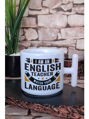 Watch Your Language Baskılı Ingilizce Öğretmeni Hediyelik T Kulplu Latte Fincanı Kupa Bardak