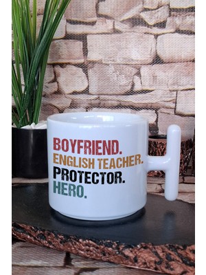 Boyfriend English Teacher Baskılı Ingilizce Öğretmeni Hediye T Kulplu Latte Fincanı Kupa Bardak
