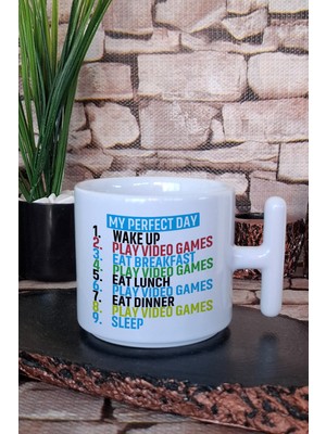 My Perfect Day Black Classic Fit Gamer Hediyelik Baskılı T Kulplu Latte Fincanı Kupa Bardak