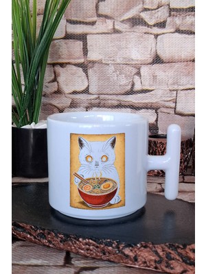 Ramen Sevimli Kedi Baskılı Japon Noodle Anime Manga Baskılı T Kulplu Latte Fincanı Kupa Bardak
