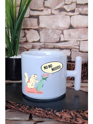 Oh No No! Yaramaz Kedi Baskılı Eğlenceli T Kulplu Latte Fincanı Kupa Bardak