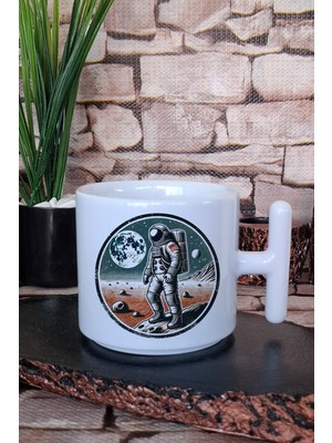 Retro Astronot Klasik Uzay Adamı Vintage Bilim Hediye T Kulplu Latte Fincanı Kupa Bardak