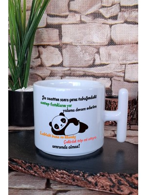 Yoluma Devam Ederim -Panda Baskılı Hediyelik Eğlenceli T Kulplu Latte Fincanı Kupa Bardak