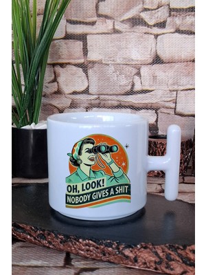 Look Nobody Gives A Shit Yazılı Komik Hediye Baskılı T Kulplu Latte Fincanı Kupa Bardak