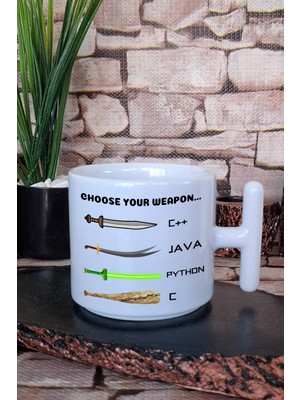 Bilgisayar Programcısı Yazılımcı Mühendis Java, Python Baskılı T Kulplu Latte Fincanı Kupa Bardak