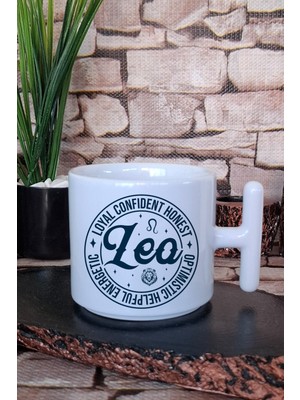 Leo Traits Baskılı Aslan Burcu Hediyelik Baskılı T Kulplu Latte Fincanı Kupa Bardak