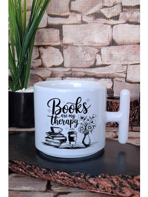Books Are My Therapy Yazılı Kitap Benim Terapim Mottosu Hediye T Kulplu Latte Fincanı Kupa Bardak