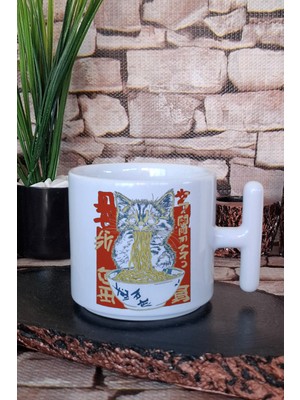 Ramen Kedi Noodle 3 Baskılı Kawaii Japon Anime Hediye Baskılı T Kulplu Latte Fincanı Kupa Bardak