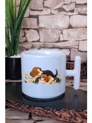 Patili Yavruların Neşesi-Köpek Baskılı T Kulplu Latte Fincanı Kupa Bardak