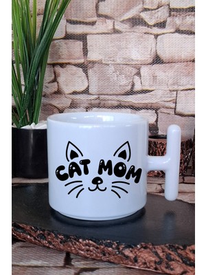 Cat Mom Baskılı Kedi Annesi Kedisever Hediyelik Baskılı T Kulplu Latte Fincanı Kupa Bardak