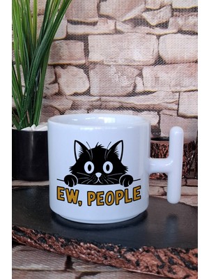 Kedi Komik Esprili Kedisever Kedi Sahibi Uykulu Hediye Baskılı T Kulplu Latte Fincanı Kupa Bardak