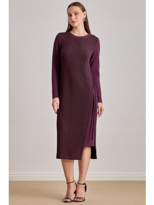 Midi Bordo Simli Elbise