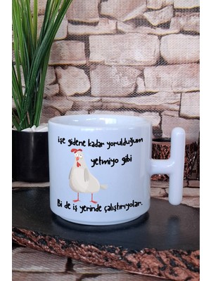 Bi De Iş Yerinde Çalıştırıyolar-Komik Baskılı Hediyelik T Kulplu Latte Fincanı Kupa Bardak