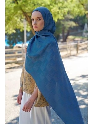Ed Scarf Welness Dama Monogram Desen Şal 01092025-İNDIGO