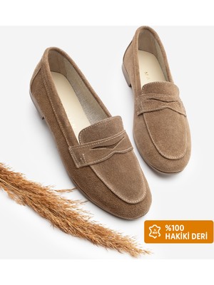 Marjin Kadın Hakiki Deri Loafer Günlük Ayakkabı Rosme Taba