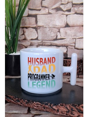 Husband Dad Programmer Legend Baskılı Yazılımcı Hediye Baskılı T Kulplu Latte Fincanı Kupa Bardak