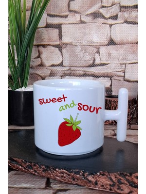 Sweet And Sour Çilek Baskılı T Kulplu Latte Fincanı Kupa Bardak