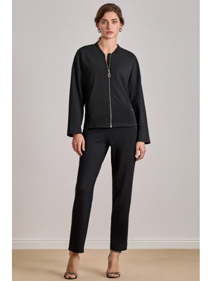 Bomber Siyah Jakarlı Ceket