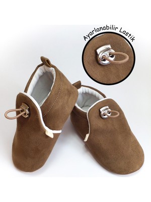 Vizon Kadife Kaydırmaz Taban, Ayarlanabilir Lastikli Bebek Patik, Kreş Ayakkabısı, Ev Botu Panduf