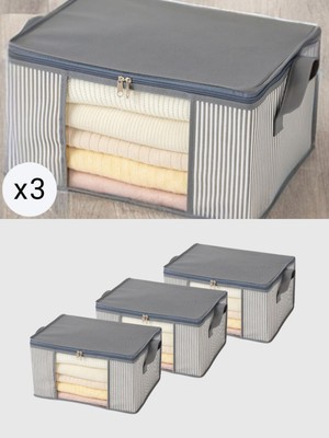 Küçük Boy Pencereli Antrasit Çizgili Baz Altı Dolap ve Bavul Içi Düzenleyici Hurç 40X30X20CM