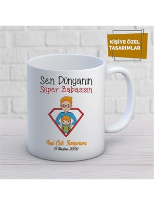 Kişiye Özel Isim Yazılabilir Sen Dünyanın Süper Babasısın Kupa Bardak