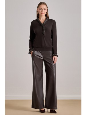 Relax Fit Kahverengi Örme Bluz