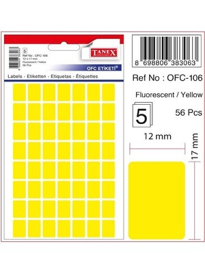 Tanex Ofis Etiketi Poşetli 12X30 mm Fosforlu Sarı OFC-107