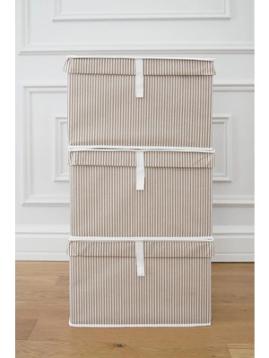 3'lü Bej Kapaklı Çok Amaçlı Hurç ve Kutu 50X40X30, Düzenleyici Set