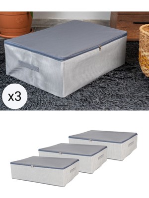 Antrasit Çizgi Desenli Baza Altı Düzenleyici Hurç Seti 75X40X20 cm