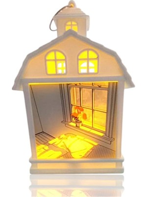 Ev Manzaralı Dekoratif Işıklı LED Gece Lambası Beyaz