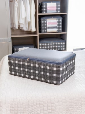 Gri Kare Desenli Ekoseli Yatak Düzeni, 60X40X20 Cm, Şeffaf, Pratik ve Şık Tasarım