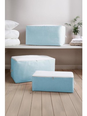 3'lü Mavi Çizgili Baza Çekyat Altı Hurç 53X30X20CM, Şık ve Pratik Depolama Çözümü