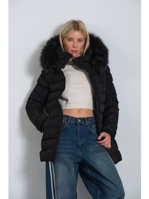 Çıkabilir Suni Kürklü Kapüşon, Su Iticili Kumaş, Kadın Anorak Mikro Mont Kaban @jasmin
