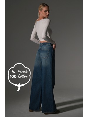 Bol Kesim Geniş Paça Rahat Yüksek Bel Palazzo Jean Kot Salaş Kadın Pantolon @plaza
