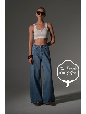 Bol Kesim Geniş Paça Rahat Yüksek Bel Palazzo Jean Kot Salaş Kadın Pantolon @plaza
