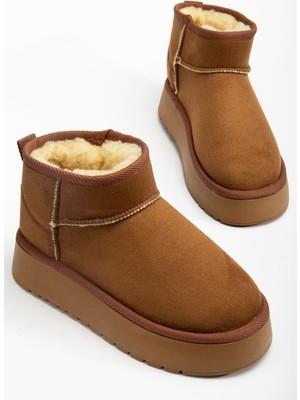 Mini Taba Süet Yarım Bot Içi Tüylü Düz Taban Kadın Ayakkabı