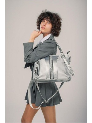 Jaxe Gri Cilt Omuz Çantası